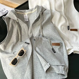 Riolio  High street sleeveless jacket hoodies women college style streetwear summer grey jackets for women y2k casual short sleeve coat