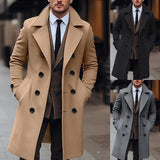 Riolio  Mens Winter Doublebreasted Lapel Trench Coat Business Style Gentleman Overcoat Long Jacket Outwear for Cold Weather