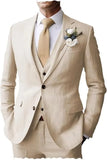 Riolio  Fashion Elegant Men's Suits Regular Fit Summer 3Piece Beach Linen Tuxedos Jacket+Vest+Pants Wedding Groomsman