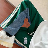 Riolio  Mens Y2K Tracksuits Denim Drawstring Casual Pants Street Straight Pants Unisex Fashion Stitching Contrast Jeans Hip-Hop Trousers