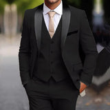 Riolio  3 Pieces Black Set Customized Business Formal Men Suit Groomsman Wedding Party Prom Male Tuxedos