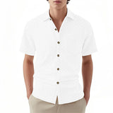 Riolio  New Summer Short Sleeve Casual Shirts Men Solid Turn Down Collar Breathable Beach Shirts Male Single Breasted Daily Blouse