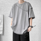Riolio  Fake Two-piece Short-sleeve T-shirt for Men New Summer Style American Retro High Street Trendy Brand Loose T-shirt