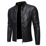 Riolio Men's Standing Collar Leather Jacket Autumn Oversized Slim Motorcycle Cycling Suit Winter Thickened PU Leather Work Clothes