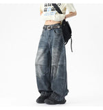 Riolio Men Unique Patchwork Washed Vintage Retro Loose Fit Baggy Jeans Fashion Denim Casual Street Style Distressed Trendy Comfort