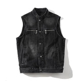 Riolio  Autumn Denim Vest Men Sleeveless Vintage Moto Biker Jean Jacket Coat Fashion Casual Mens Stand Collar Denim Waistcoat Streetwear