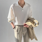 Riolio New Trendy Waffle Men Polo Shirt Leisure High Quality Solid Color Long Sleeve T-shirt Korean Fashion Autumn Loose Basic Shirts