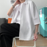 Riolio Half Sleeve Shirts Men Clothing All-match Ulzzang Fashion Students Handsome Summer Thin Casual Simply Baggy Hemden Pure Color