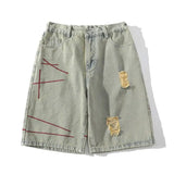 Riolio  Men Five-point Ripped Summer Thin Style Wear New Versatile Loose Denim Shorts