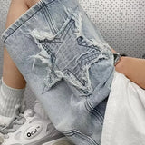 Riolio  Star Patchwork Yellow Clay Color Jeans Summer Men Denim Shorts Trendy Streetwear Five-point Pants Straight Jeans Shorts