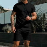 Riolio New Men's Suit Summer Casual Sportswear Waffle Solid Color Loose Lapels T-shirt and Shorts Two-Piece Set Free Shipping