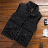 Riolio New Vest Jacket Men's Autumn Winter Warm Sleeveless Coat Stand Collar Padded Waistcoat Corduroy Work Wear Male Clothes 5XL
