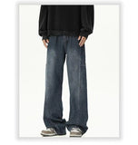 Riolio  Men's Trendy Washed Workwear Jeans Men's Loose Straight-Leg Wide-Leg High Street Casual Long Pants