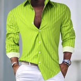 Riolio  Men's Striped Turn Down Collar Long Sleeve Shirt Casual Button Down Blouse