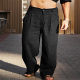 Riolio  Men's Spring and Summer Linen Pleated Wide-leg Pants Mid-rise Breathable Joggers