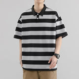 Riolio  Summer Short Sleeve Striped Polos Shirts Men Anti-Wrink Turn Down Collar Casual Polos Male Sports Tees Couple Tops Streetwear