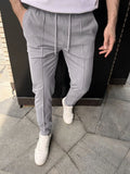 Riolio Men's Drawstring Sweatpants Fashion Crease Details Street Style Elastic Waist Head Jogger Daily Casual Pants Light Business