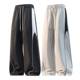 Riolio  Outdoor Casual Loose Leggings Thin Summer Youth High Waist Straight Leg Pants Quick Dry Color Block Fleece Polyester