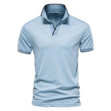 Riolio V Neck Polo Shirts for Men Solid Color Short Sleeve Classic Mens Polos New Summer Polo Shirt Men Clothing