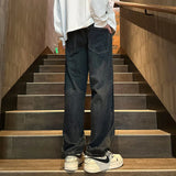 Riolio  Straight Leg Jeans Men Washed Solid Trousers Panel Design Denim Pants Autumn Fall Male Wear New 2025 High-quality denim pants