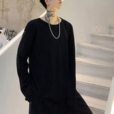 Riolio  Mens Y2k Irregular Design Plain Tee Streetwear Fashion Nightclub Stage Niche Japanese Youth Trend Loose Long Sleeve Top