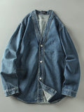 Riolio Casual V-Ne Denim Jaet Men's Spring Autumn New Sle Waed out Distred Coat Stand Fit Long Sve Oute...