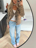 Riolio  Casual Leopard Knit Sweater Women's V-Neck Long Sleeve Single Breasted Open Front Coat Autumn New Lady Vintage Cardigan