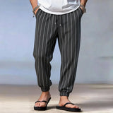 Riolio  Men's Vertical Striped Jogger Pants Drawstring Waist Casual Tapered Trousers Lightweight Beach Bot for Summer