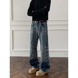 Riolio  Mens Straight Leg Jeans Business Casual Vintage Blue Denim Pants for Middle Aged Man Classic Fit man trousers