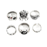 Riolio Popular men ring punk exaggerated skull Ghost Claw clown digital round ring 6pcs set ornaments