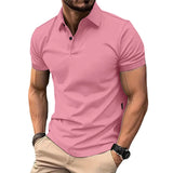 Riolio  Summer Men's Solid Color Polo Shirt Short Sleeve Turn Down Collar Smart Casual Polos Men Streetwear Sports Jogging Tees Tops Man