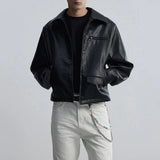 Riolio  Mens Pu Leather Motorcycle Short Slim Casual Pu Jacket Spring Streetwear Fashion Grunge Campus Jacket Old Money Men'S Wear