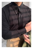 Riolio New Italy Business Men Shirts Light Luxury Textured Peaked Lapel Striped Long Sleeve Cardigan Leisure High Quality Blouse M-2XL