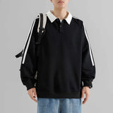 Riolio  Autumn Style Men's Hoodie Fake Two-Piece Collared Loose Top Trendy Sporty Casual Youth Fashion Polyester Fiber Long Sleeve