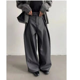 Riolio  Men's High-Waisted Wide-Leg Trousers with Pleated Detail Casual Pants