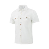 Riolio  Summer European and American cross-border men's waffle short-sleeved casual solid color lapel button-up pocket versatile shirt