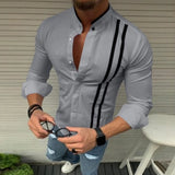 Riolio men cowboy outfit Autumn Color Contrast Stand Collar Button Long Sleeve Men Casual Shirt
