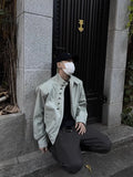Riolio American Retro Multi-button Stand Collar Design Jacket Men Korean Hip Hop Coat High Street Hip-hop Solid Color Classic Jacket