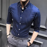 Riolio New Shirts for Men Korean Slim Fit Half Sleeve Shirt Mens Casual Plus Size Business Formal Loose Wear Chemise Homme 5XL