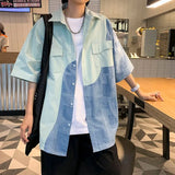 Riolio  Men's Clothing Streetwear Fashion Casual Loose Turn-down Collar Pockets Asymmetrical Button Short Sleeve Handsome Shirts
