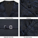 Riolio Black Paisley Blue Suit Vest Neck Tie Set Pocket Square Cufflinks Men's Wedding Waistcoat Luxury Tuxedo Vests Men Gilet