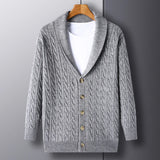 Riolio men's winter outfits Cardigan Men's  Diamond Plaid Thick Wool Warm Fashion Long Sleeved Casual Cardigan  Knitted Sweater Men