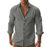 Riolio  European and American cross-border new casual solid color longsleeved shirt cotton lapel button-down long-sleeved beach shirt