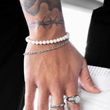 Riolio New Fashion Imitation Pearl Chain Bracelet Men Handmade Classic Stainless Steel Figaro Chain Bracelet For Men Jewelry Gift
