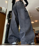 Riolio  Cargo Jean Loose Wide Leg Workwear Jeans Elastic Waist Men and Women Spring Autumn Faion Brand Waed Out Trousers Straight Cut