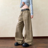 Riolio  Baggy Jeans Men Distressed Wash Cargo Trousers Streetwear Wide Leg Drop Croch Hip Hop Joggers with Big Pockets for Teen Boys