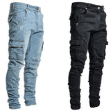Riolio  Fashion Streetwear Ripped Skinny Jeans Men Side Mulit Pockets Denim Cargo Pants Slim Fit Pantalones Hombre Soft Elastic Joggers
