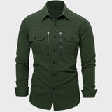Riolio  Spring Autumn Men's Cotton Cargo Shirts Casual Men Long Sleeve Workwear Shirt Vintage Man Multi-Pocket Military Button Shirt