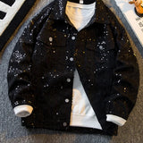 Riolio Spring Autumn Sequined Lapel Jackets Men's Handsome Loose Casual High Street Personalized Denim Jacket Men Tops Male Clothes