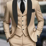 Riolio  Formal Elegant Man's Suit Peak Lapel 3-Piece Blazer Vest And Pants Tuxedo Suits for Men for Wedding Dress Evening Party